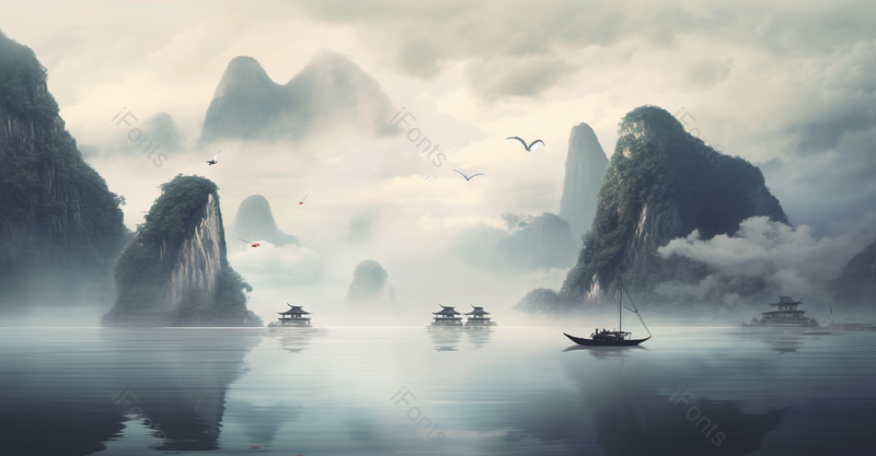 中国风质感山水画油画风景艺术水墨插画,插画/手绘图,插画/手绘图库,插画/手绘图下载,插画/手绘
